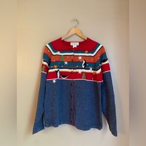 Susan Bristol winter sweater cardigan penguins vintage